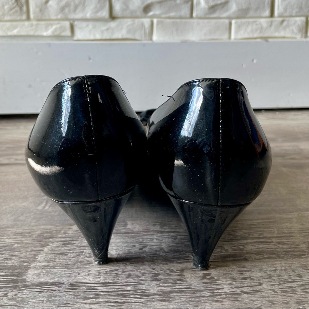 Yves Saint Laurent YSL Black Italian Patent Leather Bow Kitten Heel Size 40 - Picture 3 of 14